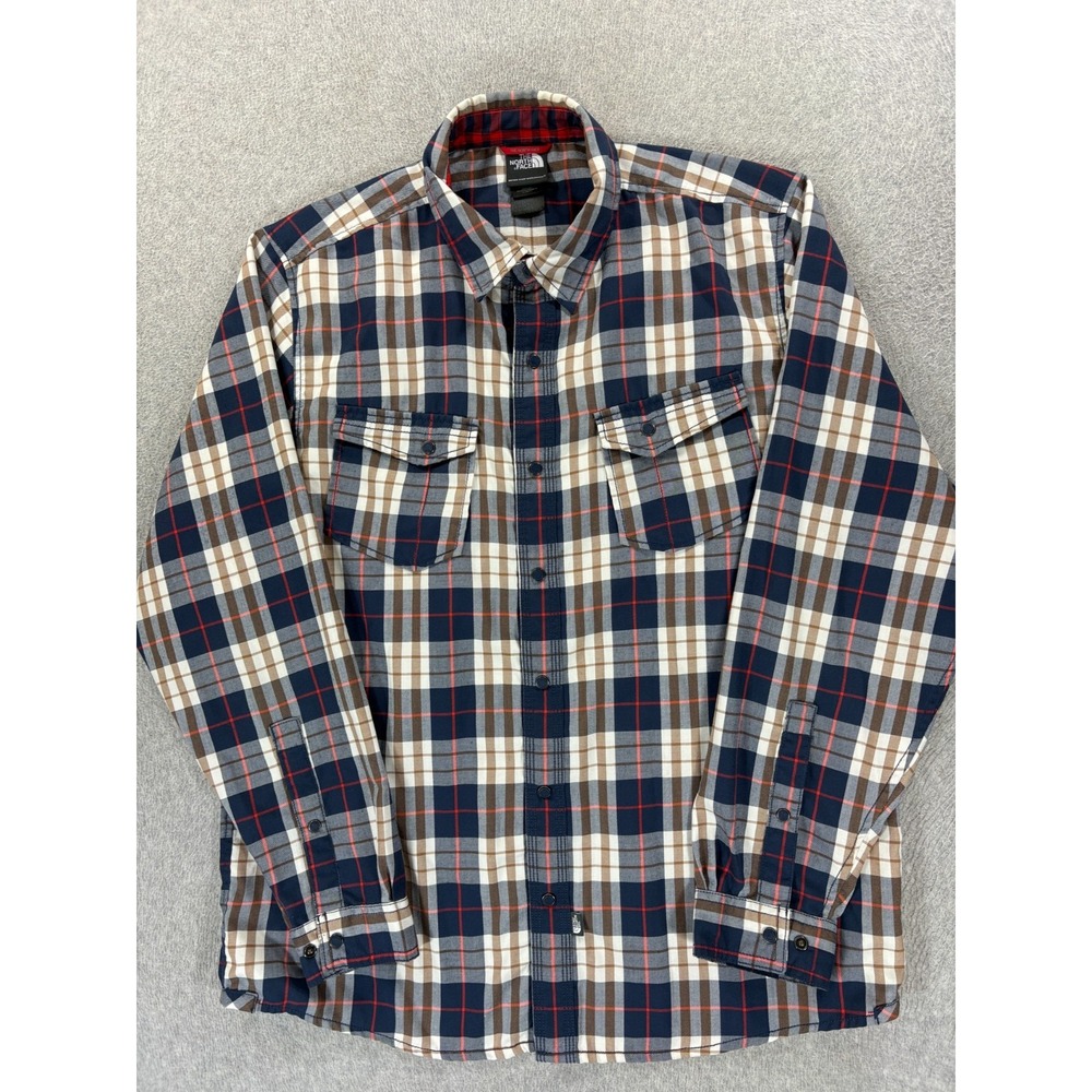 The North Face Face Plaid Long Sleeve Snap Shirt (Men's Large) Blue